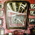 "Interior rojo con espejo", óleo sobre tabla, 80x80 cm, (2002)