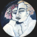 "Pareja compartiendo boca", óleo sobre lienzo, 50 cm diámetro, (2009)