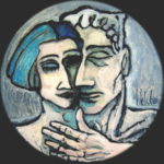 "Pareja compartiendo ojo, II", óleo sobre lienzo, 50 cm diámetro, (2009)