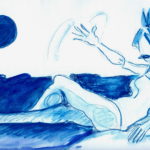 "Bañista azul saludando", óleo sobre papel, 23x33 cm, (2007)