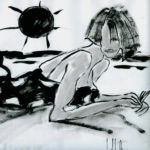 "Bañista bocabajo con lunares blancos", óleo sobre papel, 23x33 cm, (2007)