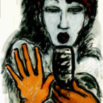 "Cantante con guantes naranjas", óleo y pastel sobre papel, 42x30 cm, (2012)